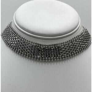 White House Black‎ Market Silver Tone Mesh Woven Beaded ADJ Choker Necklace New